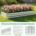 Costway Letto da giardino rialzato zincato con copertura 2 porte a rullo, Serra da esterno per coltivazione di erbe aromatiche verdure Verde - immagine 9