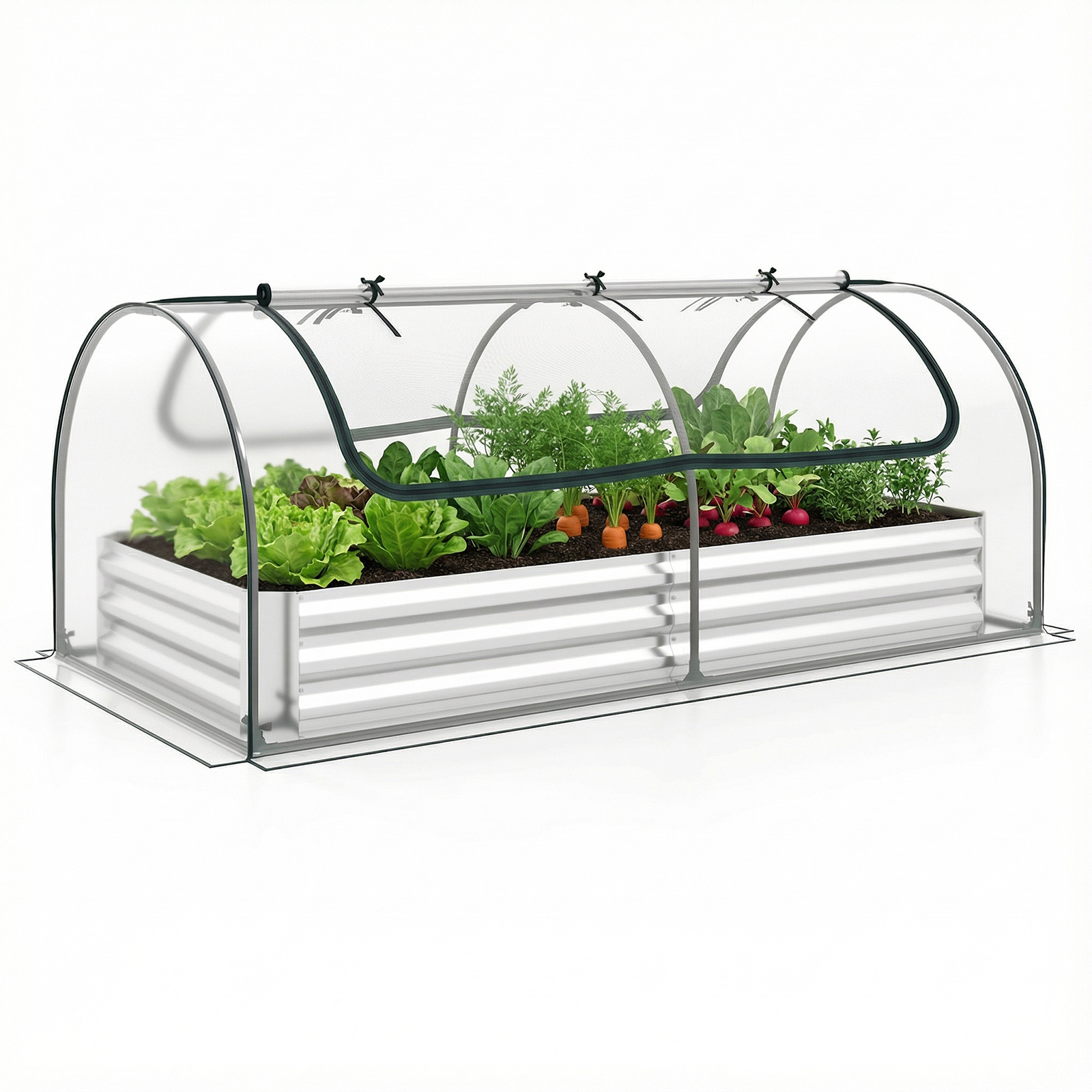 Letto-da-giardino-rialzato-zincato-con-copertura-2-porte-a-rullo-mediaId103577041-1774588468.jpg Costway Letto da giardino rialzato zincato con copertura 2 porte a rullo, Serra da esterno per coltivazione di erbe aromatiche verdure Verde - immagine 1