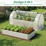 Costway Letto da giardino rialzato zincato con copertura 2 porte a rullo, Serra da esterno per coltivazione di erbe aromatiche verdure Verde - immagine 6