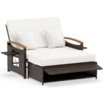 Costway Letto da giorno in rattan per patio con schienale regolabile, Set 2 pezzi con divanetto e pouf per giardino e piscina - immagine 4