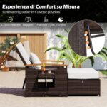 Costway Letto da giorno in rattan per patio con schienale regolabile, Set 2 pezzi con divanetto e pouf per giardino e piscina - immagine 6