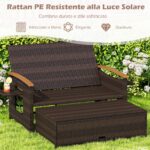 Costway Letto da giorno in rattan per patio con schienale regolabile, Set 2 pezzi con divanetto e pouf per giardino e piscina - immagine 7