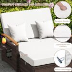 Costway Letto da giorno in rattan per patio con schienale regolabile, Set 2 pezzi con divanetto e pouf per giardino e piscina - immagine 8