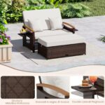 Costway Letto da giorno in rattan per patio con schienale regolabile, Set 2 pezzi con divanetto e pouf per giardino e piscina - immagine 10