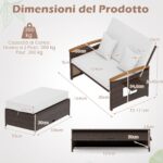 Costway Letto da giorno in rattan per patio con schienale regolabile, Set 2 pezzi con divanetto e pouf per giardino e piscina - immagine 5