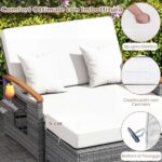Costway Letto da giorno in rattan per patio schienale regolabile a 4 livelli, Set 2 pezzi con divanetto e pouf contenitore tavoli ribaltabili Bianco - immagine 9