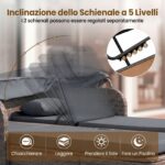 Costway Letto matrimoniale in rattan con tetto retrattile e schienali regolabili, Divano imbottito con tavolino centrale e portabicchieri Grigio - immagine 10