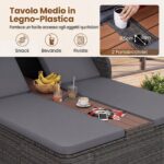 Costway Letto matrimoniale in rattan con tetto retrattile e schienali regolabili, Divano imbottito con tavolino centrale e portabicchieri Grigio - immagine 8