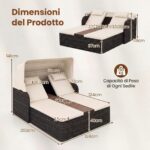 Costway Letto matrimoniale in rattan con tetto retrattile e schienali regolabili, Divano imbottito con tavolino centrale e portabicchieri Beige - immagine 6