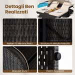 Costway Letto matrimoniale in rattan con tetto retrattile e schienali regolabili, Divano imbottito con tavolino centrale e portabicchieri Beige - immagine 7