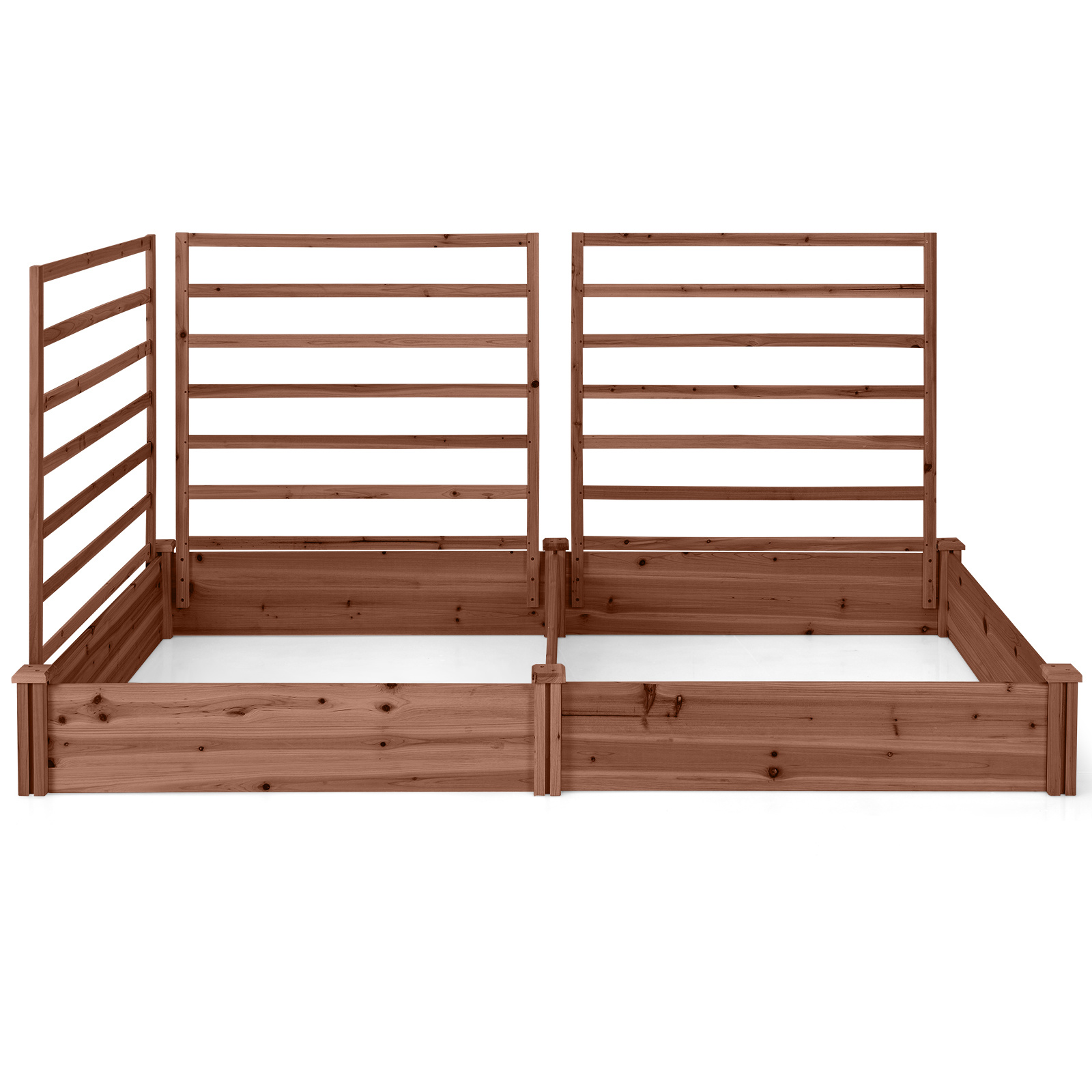 Letto-rialzato-da-giardino-con-2-cassoni-per-piantare-e-3-tralicci-mediaId103782733-1773817644.jpg Costway Letto rialzato da giardino con 2 cassoni per piantare e 3 tralicci, Aiuola rialzata da giardino in legno Marrone - immagine 1