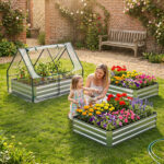 Costway Mini serra orto rialzato zincato con drenaggio esterno, Fioriera da giardino con cassone per terrazzo 127x97x93cm - immagine 2