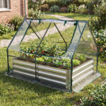 Costway Mini serra orto rialzato zincato con drenaggio esterno, Fioriera da giardino con cassone per terrazzo 127x97x93cm - immagine 3