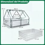 Costway Mini serra orto rialzato zincato con drenaggio esterno, Fioriera da giardino con cassone per terrazzo 127x97x93cm - immagine 6