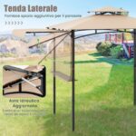 Costway Gazebo per barbecue con tendalino laterale tetto a 2 livelli 2 ripiani laterali, Rifugio per barbecue Beige - immagine 8