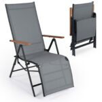 Costway 1 Sedia da giardino reclinabile con schienale regolabile a 6 posizioni e tessuto traspirante, Lettino prendisole pieghevole portata 150 kg Grigio - immagine 5