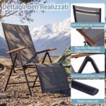 Costway 1 Sedia da giardino reclinabile con schienale regolabile a 6 posizioni e tessuto traspirante, Lettino prendisole pieghevole portata 150 kg Grigio - immagine 11