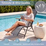 Costway 1 Sedia da giardino reclinabile con schienale regolabile a 6 posizioni e tessuto traspirante, Lettino prendisole pieghevole portata 150 kg Grigio - immagine 8