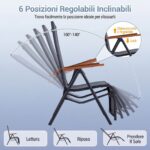 Costway 1 Sedia da giardino reclinabile con schienale regolabile a 6 posizioni e tessuto traspirante, Lettino prendisole pieghevole portata 150 kg Grigio - immagine 9