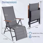 Costway 1 Sedia da giardino reclinabile con schienale regolabile a 6 posizioni e tessuto traspirante, Lettino prendisole pieghevole portata 150 kg Grigio - immagine 7