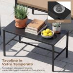 Costway Set di salotto da giardino a 4 pezzi in rattan con tavolino da caffè in vetro temperato, Poltrone da esterno per patio cortile Giallo - immagine 8
