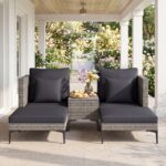 Costway Salotto da giardino esterno 5 pezzi con 2 poltrone 2 poggiapiedi e 1 tavolino, Set di mobili da giardino in rattan Grigio - immagine 4