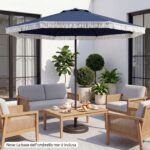 Costway Ombrellone da giardino con 8 costole palo in metallo manovella e parte superiore ventilata, Ombrellone da esterno inclinabile 30° Blu - immagine 10