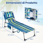 Costway Sdraio giardino pieghevole con schienale regolabile in 4 posizioni, Sedia a sdraio portatile con cusini e tasche laterali Blu - immagine 4