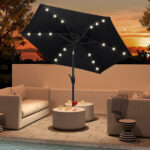Costway Ombrello da mercato per esterni con pannello solare da tavolo per giardino, Ombrellone da patio 230 cm Nero - immagine 3