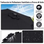 Costway Ombrello da mercato per esterni con pannello solare da tavolo per giardino, Ombrellone da patio 230 cm Nero - immagine 6