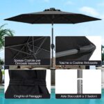 Costway Ombrello da mercato per esterni con pannello solare da tavolo per giardino, Ombrellone da patio 230 cm Nero - immagine 7