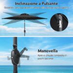 Costway Ombrello da mercato per esterni con pannello solare da tavolo per giardino, Ombrellone da patio 230 cm Nero - immagine 8