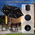 Costway Ombrello da mercato per esterni con pannello solare da tavolo per giardino, Ombrellone da patio 230 cm Nero - immagine 9