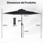 Costway Ombrello da mercato per esterni con pannello solare da tavolo per giardino, Ombrellone da patio 230 cm Nero - immagine 5