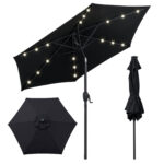 Costway Ombrello da mercato per esterni con pannello solare da tavolo per giardino, Ombrellone da patio 230 cm Nero