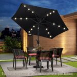 Costway Ombrello da mercato per esterni con pannello solare da tavolo per giardino, Ombrellone da patio 230 cm Nero - immagine 10