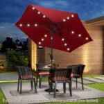 Costway Ombrello da mercato per esterni con pannello solare da tavolo per giardino, Ombrellone da patio 230 cm Rosso Bordeaux - immagine 10