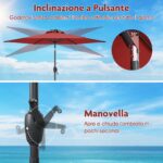 Costway Ombrello da mercato per esterni con pannello solare da tavolo per giardino, Ombrellone da patio 230 cm Rosso Bordeaux - immagine 8
