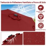 Costway Ombrello da mercato per esterni con pannello solare da tavolo per giardino, Ombrellone da patio 230 cm Rosso Bordeaux - immagine 6