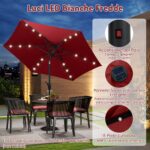 Costway Ombrello da mercato per esterni con pannello solare da tavolo per giardino, Ombrellone da patio 230 cm Rosso Bordeaux - immagine 9
