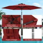 Costway Ombrello da mercato per esterni con pannello solare da tavolo per giardino, Ombrellone da patio 230 cm Rosso Bordeaux - immagine 7