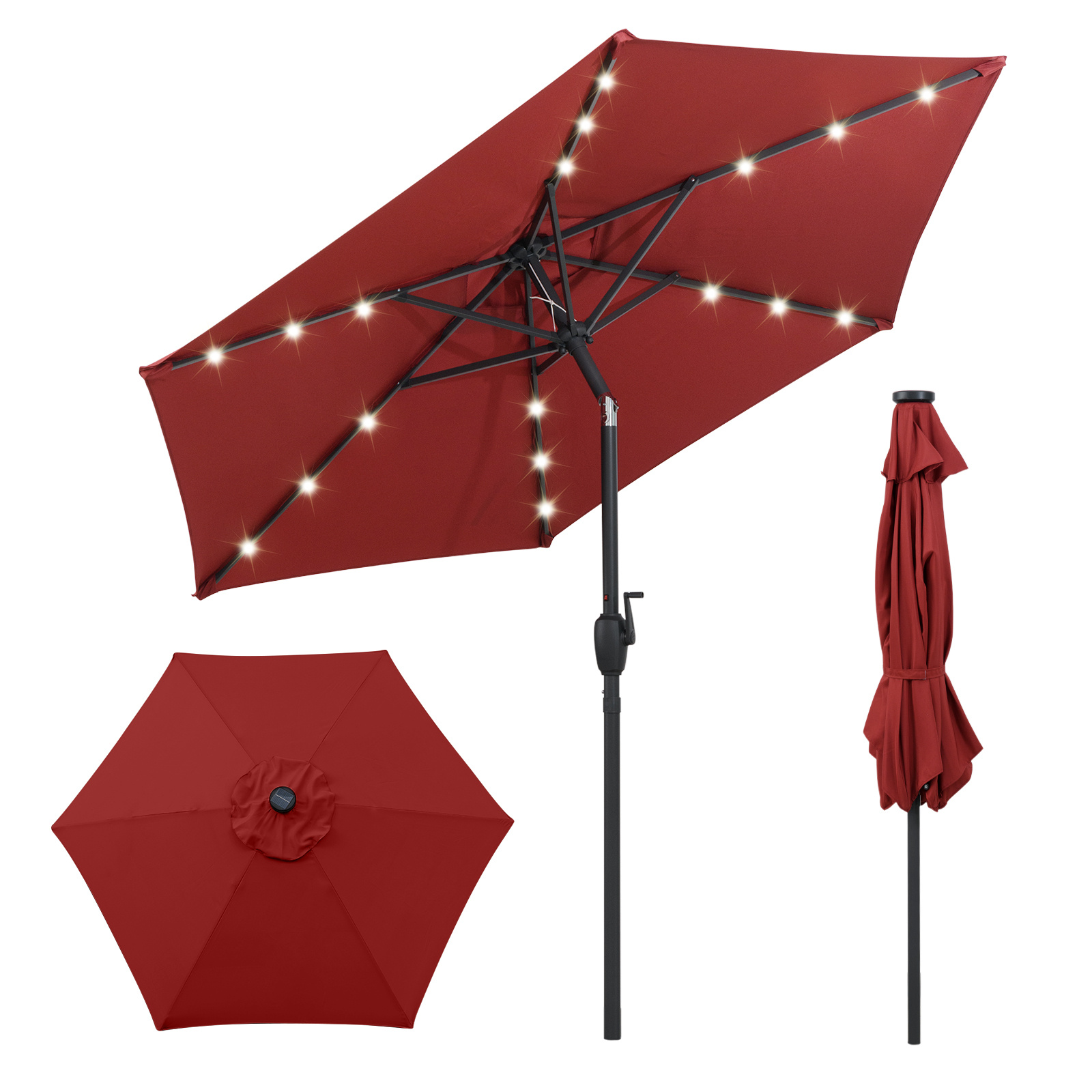 Ombrello-da-mercato-per-esterni-con-pannello-solare-da-tavolo-per-giardino-mediaId103875672-1777255095.jpg Costway Ombrello da mercato per esterni con pannello solare da tavolo per giardino, Ombrellone da patio 230 cm Rosso Bordeaux - immagine 1