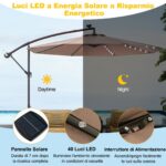 Costway Ombrello solare da 300 cm con 40 lampadine e pannello solare, Ombrello da patio illuminato con facile Marrone - immagine 7