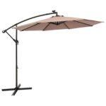 Costway Ombrello solare da 300 cm con 40 lampadine e pannello solare, Ombrello da patio illuminato con facile Marrone - immagine 2