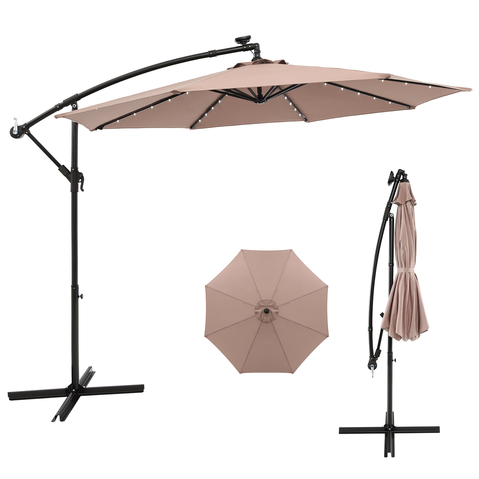 Ombrello-solare-da-300-cm-con-40-lampadine-e-pannello-solare-mediaId103575330-1775621864.jpg Costway Ombrello solare da 300 cm con 40 lampadine e pannello solare, Ombrello da patio illuminato con facile Marrone - immagine 1