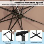 Costway Ombrello solare da 300 cm con 40 lampadine e pannello solare, Ombrello da patio illuminato con facile Marrone - immagine 8