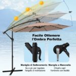 Costway Ombrello solare da 300 cm con 40 lampadine e pannello solare, Ombrello da patio illuminato con facile Marrone - immagine 9