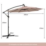 Costway Ombrello solare da 300 cm con 40 lampadine e pannello solare, Ombrello da patio illuminato con facile Marrone - immagine 3
