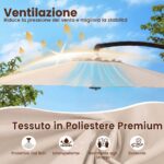 Costway Ombrellone da esterno 3x3 m con 8 stecche metalliche resistenti e 4 sacchi di sabbia, Ombrellone da spiaggia rotazione 360° Beige - immagine 6