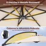 Costway Ombrellone da esterno 3x3 m con 8 stecche metalliche resistenti e 4 sacchi di sabbia, Ombrellone da spiaggia rotazione 360° Beige - immagine 7